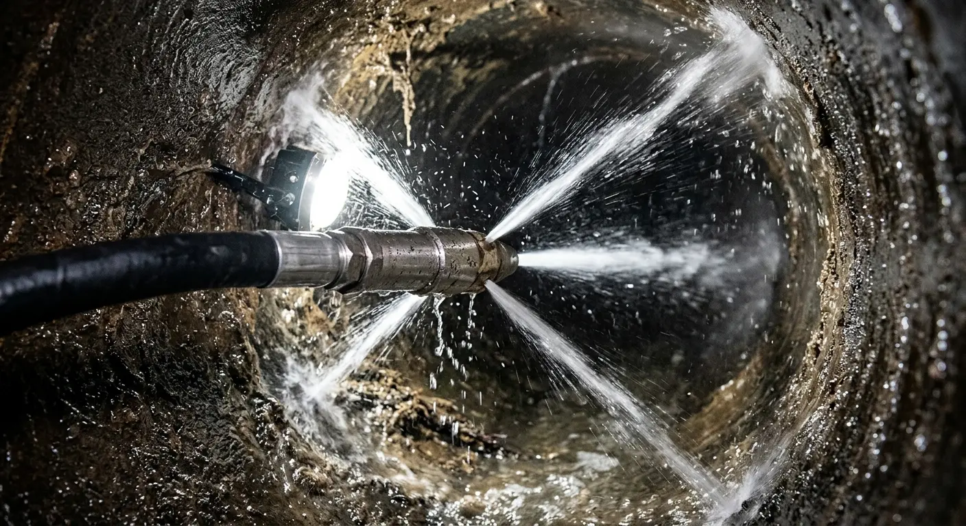 High-pressure hydro jetting nozzle cleaning sewer pipe for Emergency Drain Service in Antelope